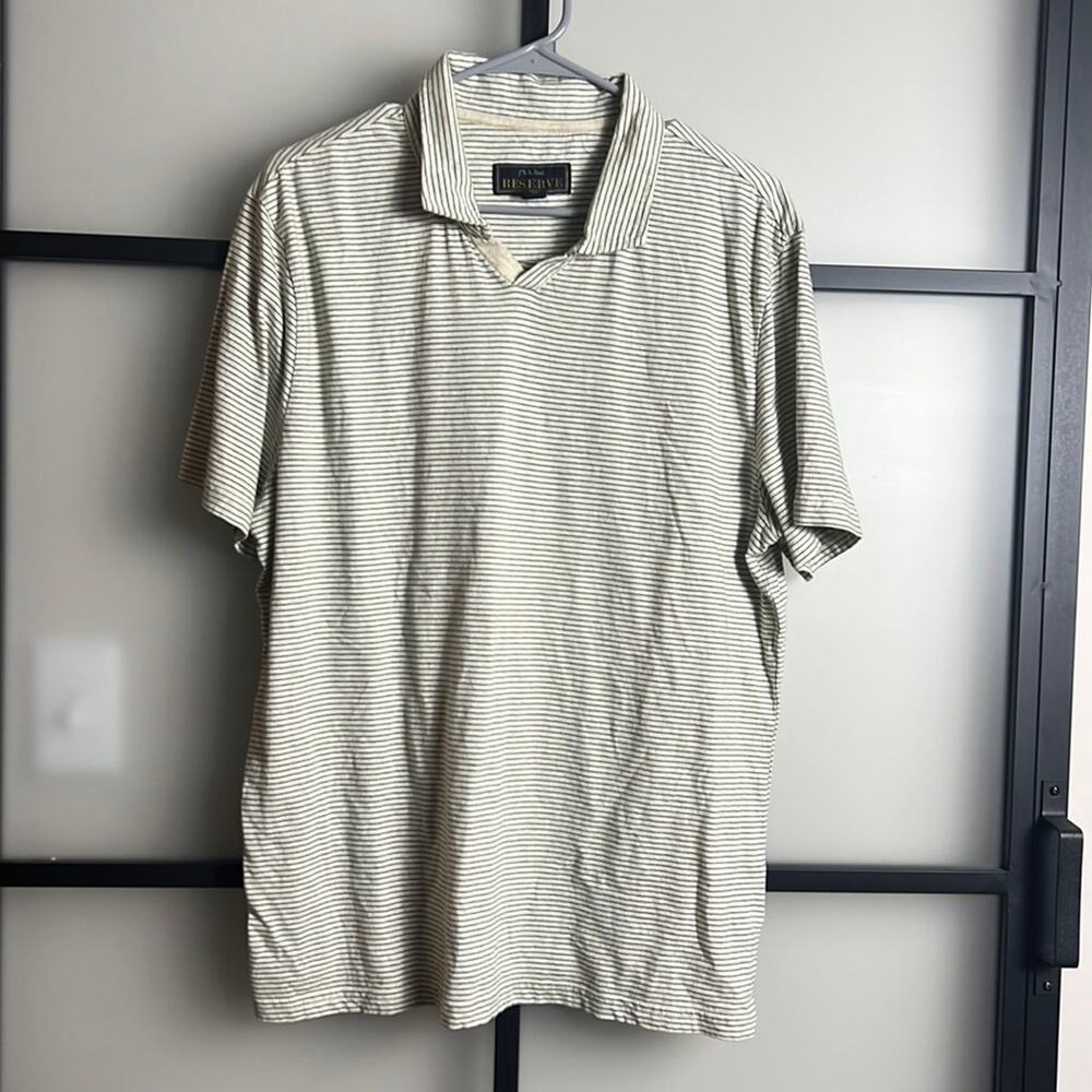 Jos A Banks Reserve Collection Tailored Fit Johnny Collar Stripe Polo Size Large